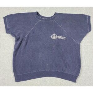 Vintage 1960s Eastern Illinois College Blue Cotton Short Sleeve Sweatshirt